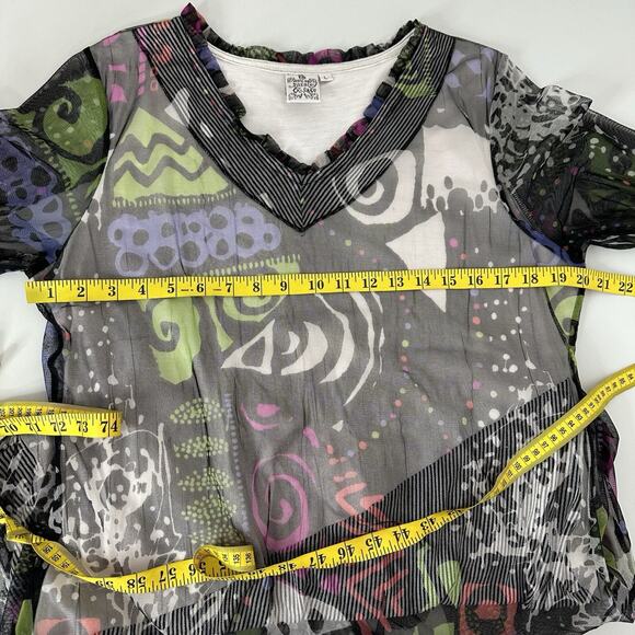 Parsley Sage Shirt Top Womens Large Multicolor Mesh Layered Geometric 80s Tunic - Picture 9 of 13